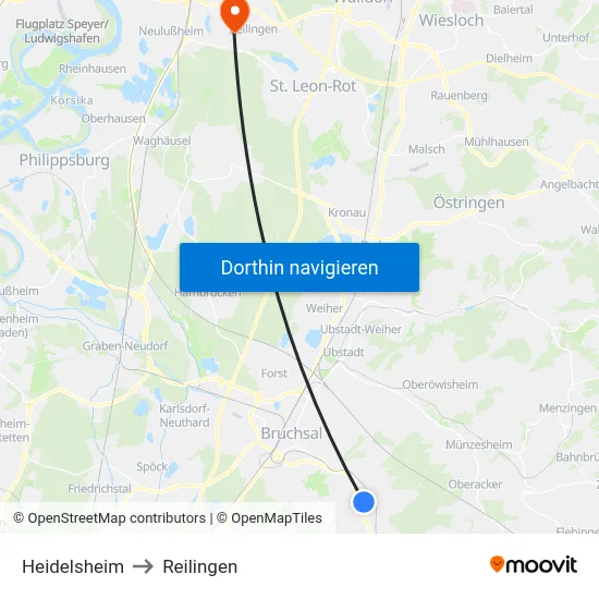 Heidelsheim to Reilingen map