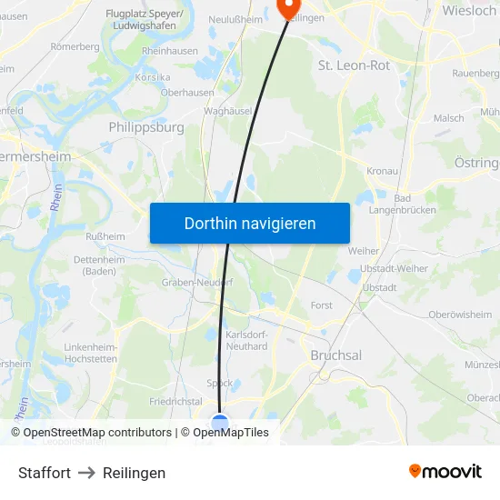 Staffort to Reilingen map