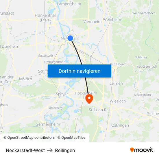 Neckarstadt-West to Reilingen map