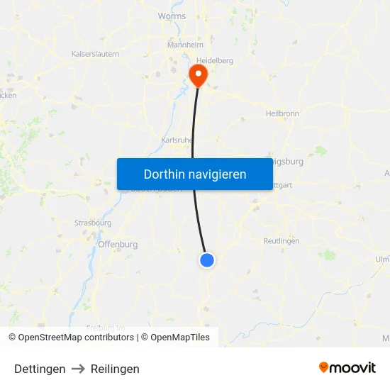 Dettingen to Reilingen map