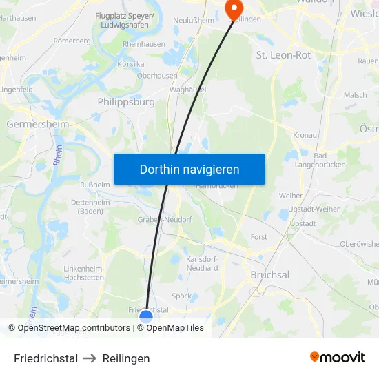 Friedrichstal to Reilingen map