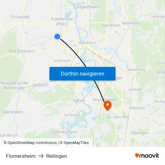 Flomersheim to Reilingen map