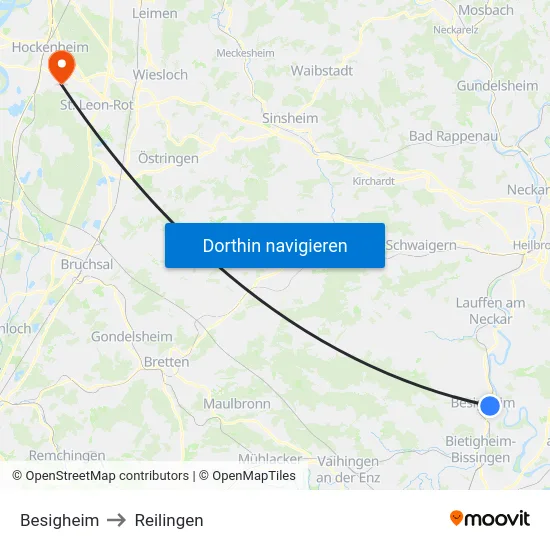 Besigheim to Reilingen map