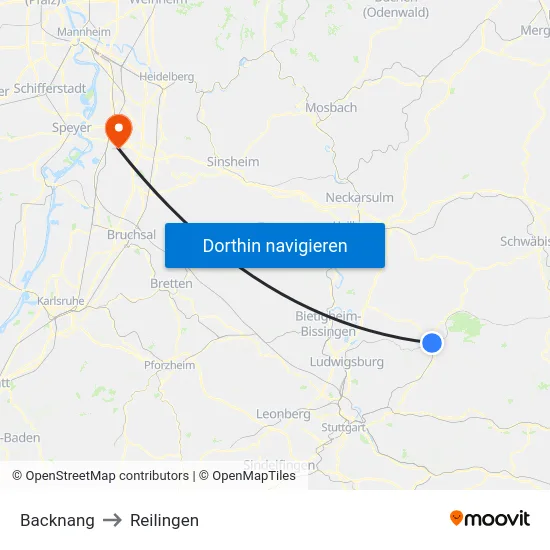 Backnang to Reilingen map
