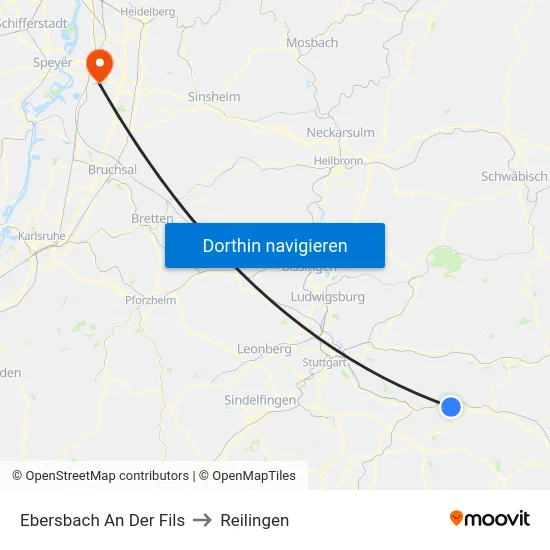 Ebersbach An Der Fils to Reilingen map