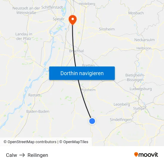Calw to Reilingen map