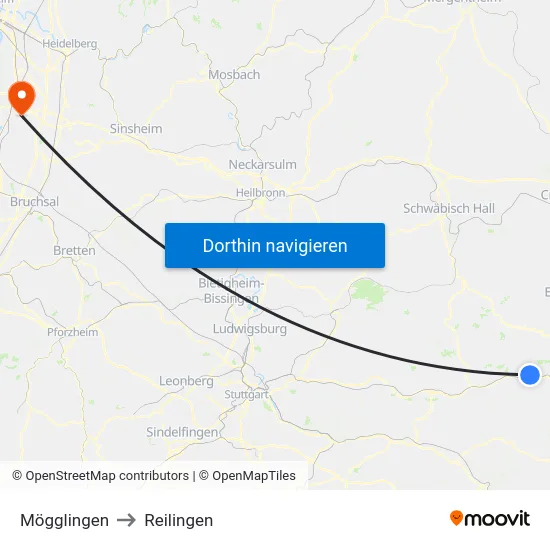 Mögglingen to Reilingen map