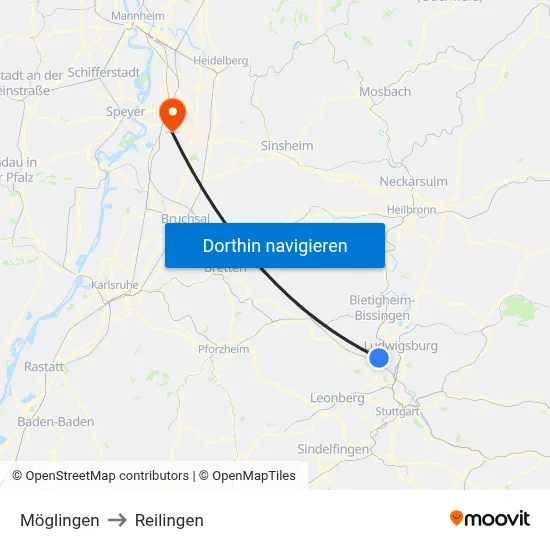 Möglingen to Reilingen map