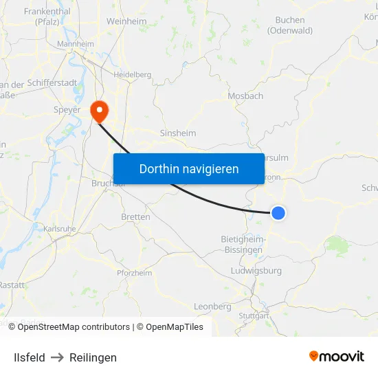 Ilsfeld to Reilingen map