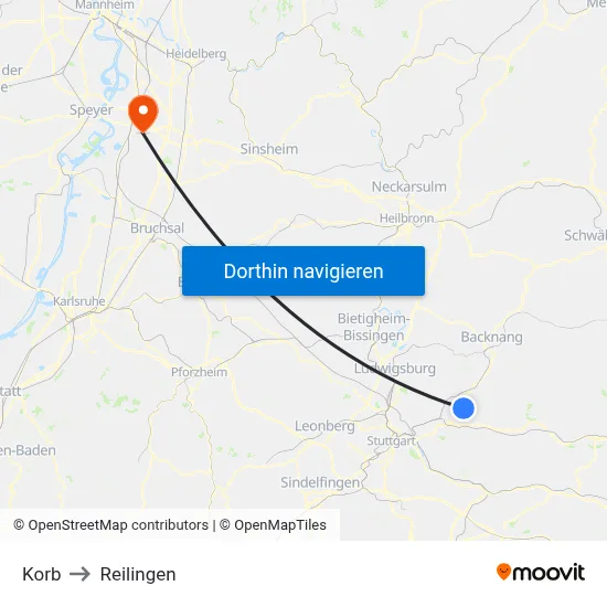 Korb to Reilingen map