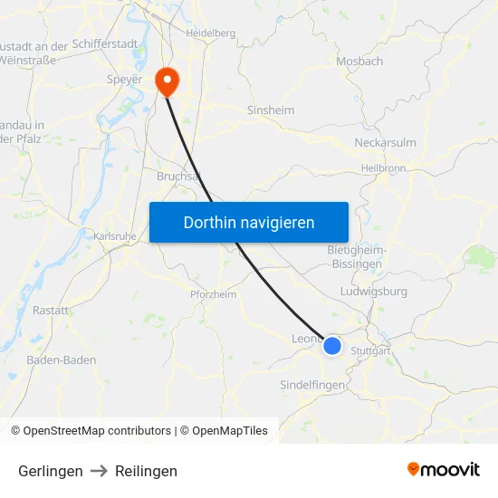 Gerlingen to Reilingen map