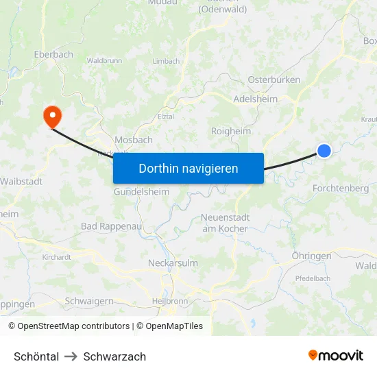 Schöntal to Schwarzach map