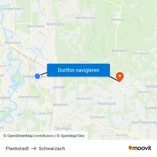 Plankstadt to Schwarzach map
