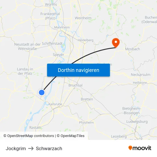 Jockgrim to Schwarzach map