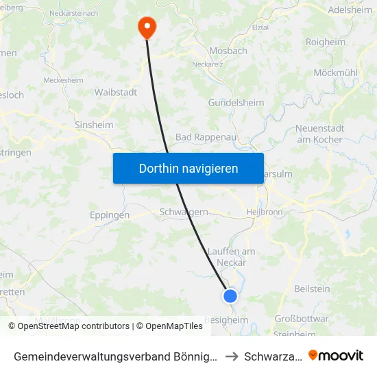Gemeindeverwaltungsverband Bönnigheim to Schwarzach map
