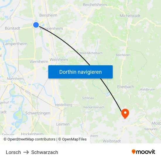 Lorsch to Schwarzach map