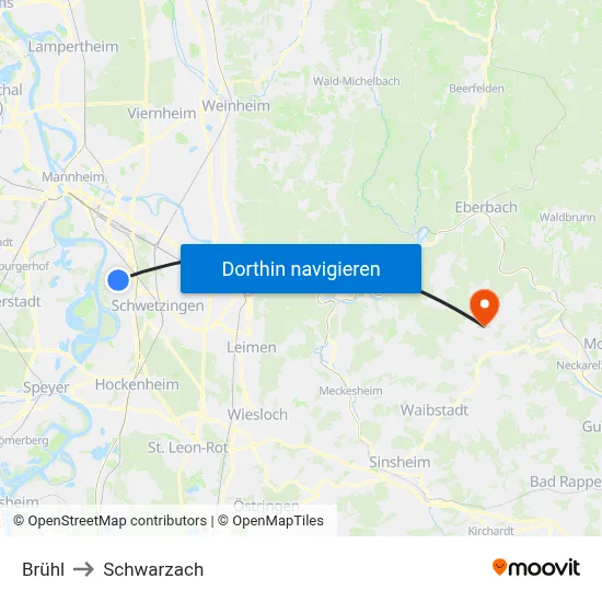 Brühl to Schwarzach map