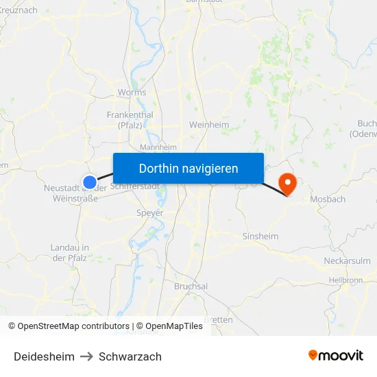 Deidesheim to Schwarzach map