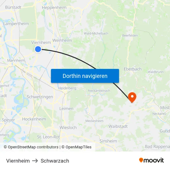 Viernheim to Schwarzach map