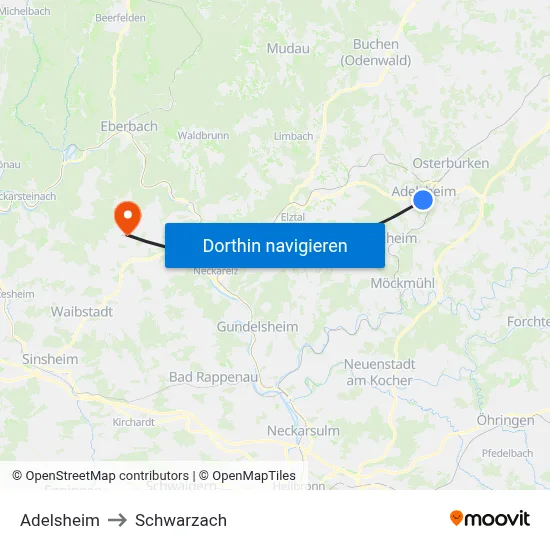 Adelsheim to Schwarzach map
