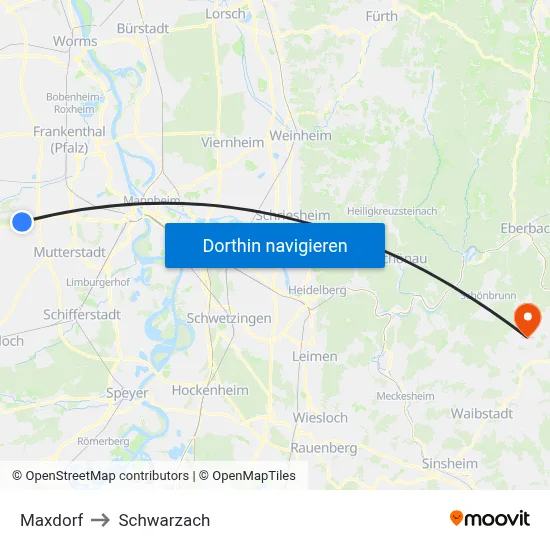 Maxdorf to Schwarzach map