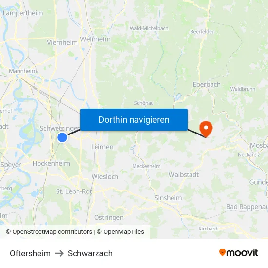 Oftersheim to Schwarzach map