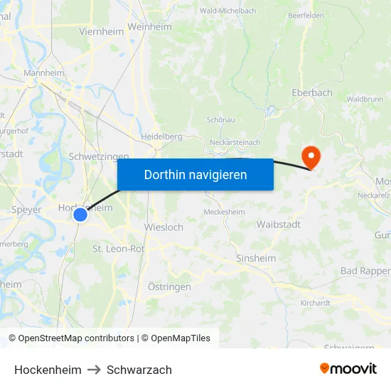 Hockenheim to Schwarzach map