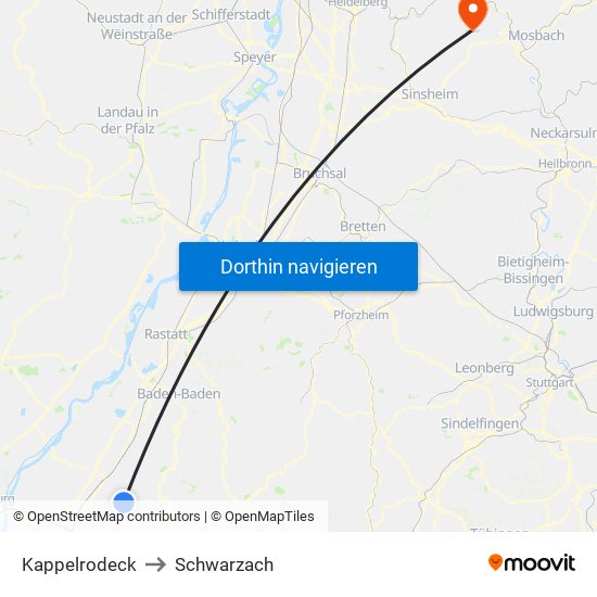 Kappelrodeck to Schwarzach map