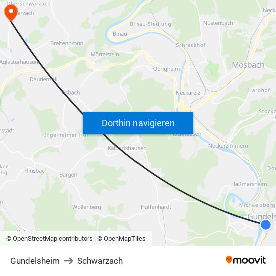 Gundelsheim to Schwarzach map