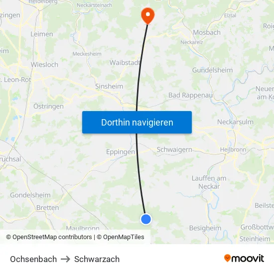 Ochsenbach to Schwarzach map