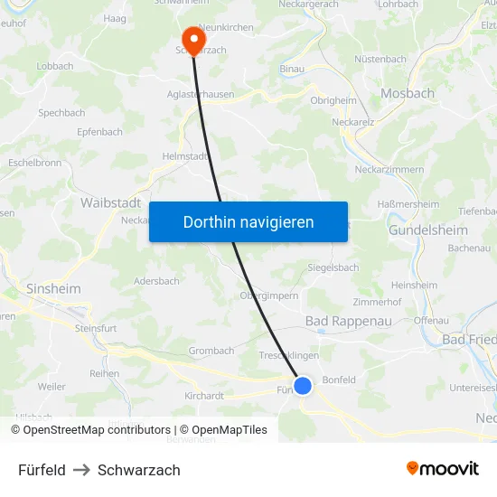 Fürfeld to Schwarzach map