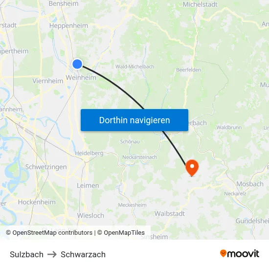 Sulzbach to Schwarzach map