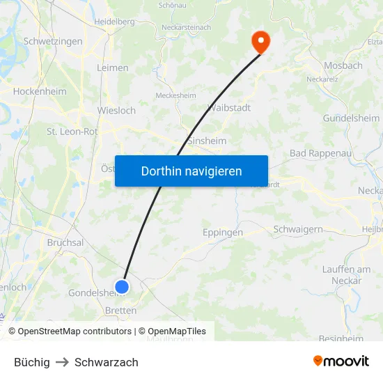 Büchig to Schwarzach map
