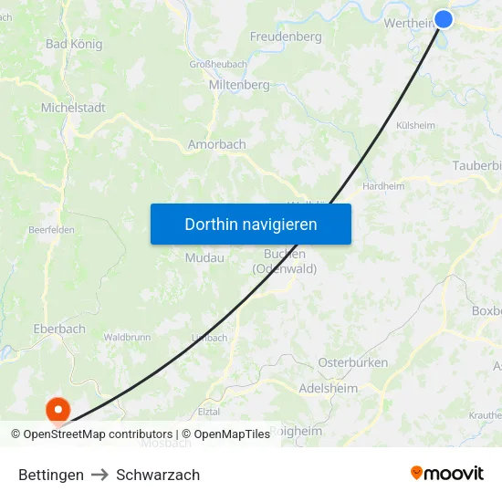 Bettingen to Schwarzach map