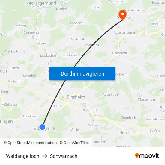 Waldangelloch to Schwarzach map