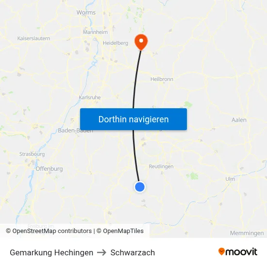 Gemarkung Hechingen to Schwarzach map