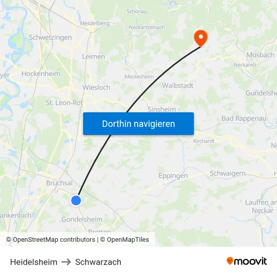 Heidelsheim to Schwarzach map