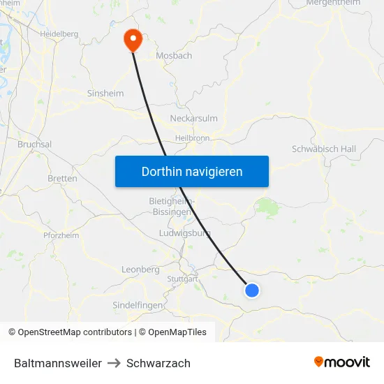 Baltmannsweiler to Schwarzach map