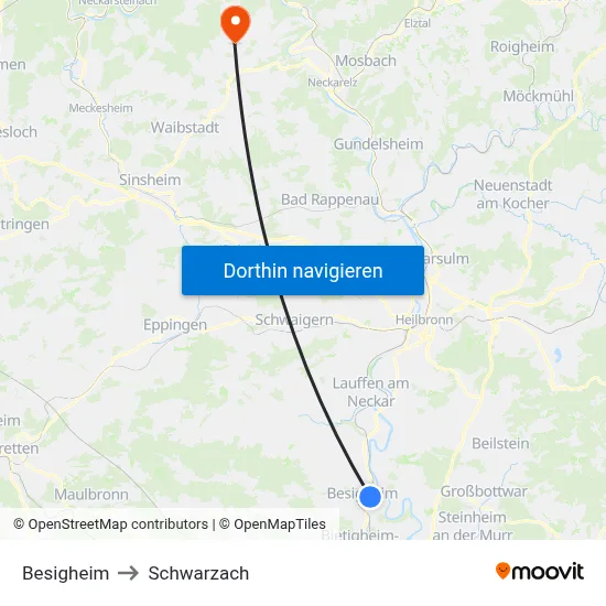 Besigheim to Schwarzach map