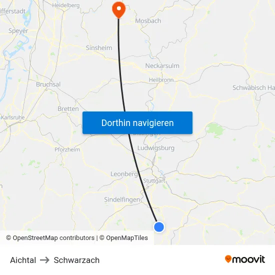 Aichtal to Schwarzach map