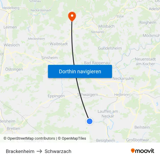 Brackenheim to Schwarzach map