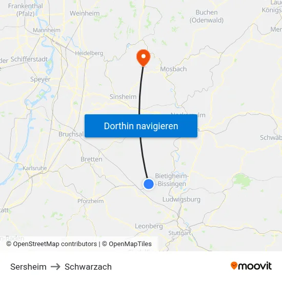 Sersheim to Schwarzach map