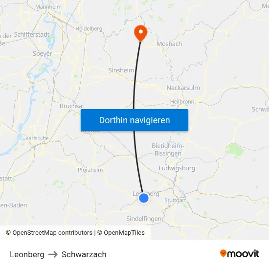 Leonberg to Schwarzach map