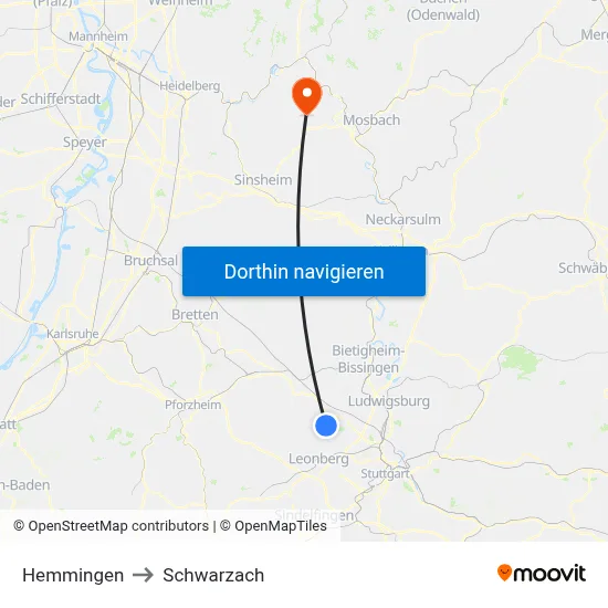 Hemmingen to Schwarzach map