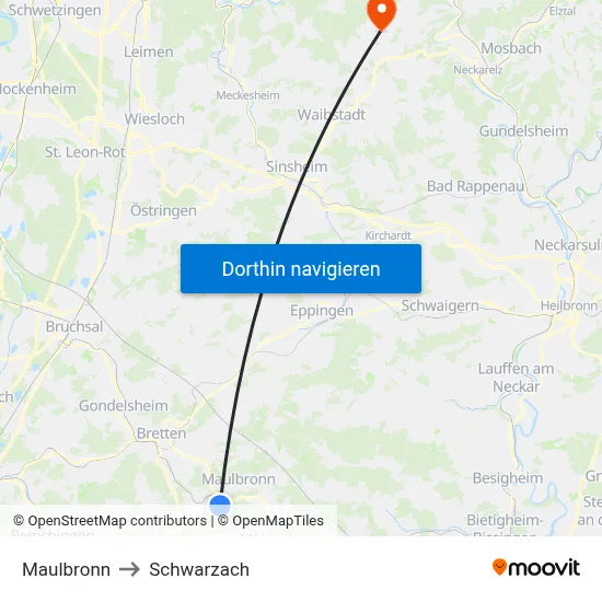 Maulbronn to Schwarzach map