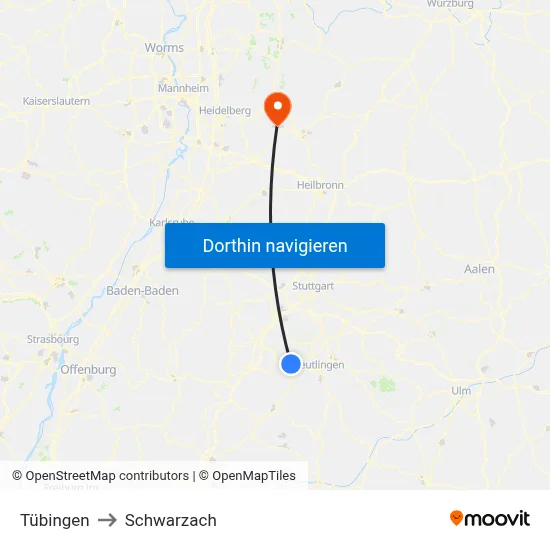 Tübingen to Schwarzach map