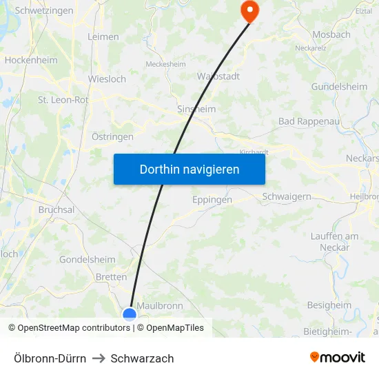 Ölbronn-Dürrn to Schwarzach map