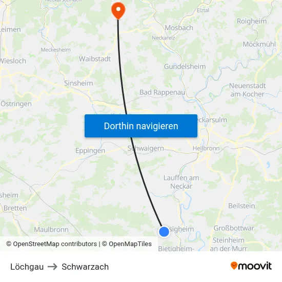 Löchgau to Schwarzach map