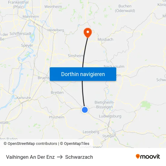 Vaihingen An Der Enz to Schwarzach map