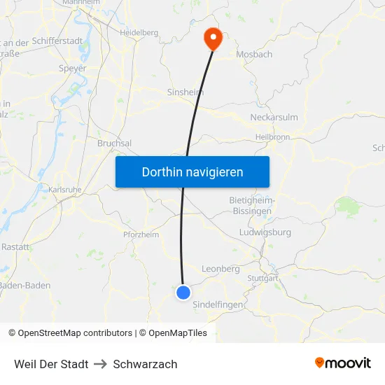 Weil Der Stadt to Schwarzach map